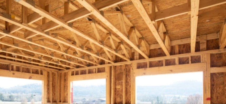 Timber framing of a building under construction